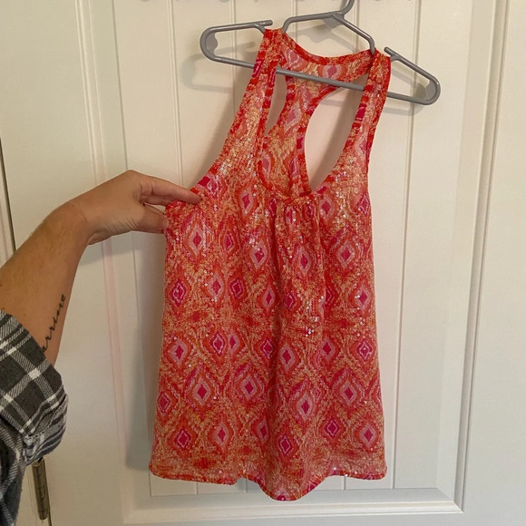 Girl’s multicolored pink orange sequin front tank top — small - Picture 1 of 4